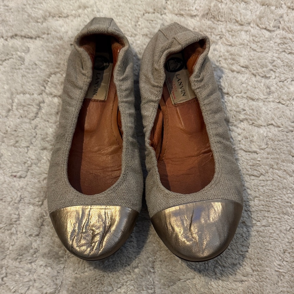 Lanvin Women's Taupe and Metallic Gold Flats